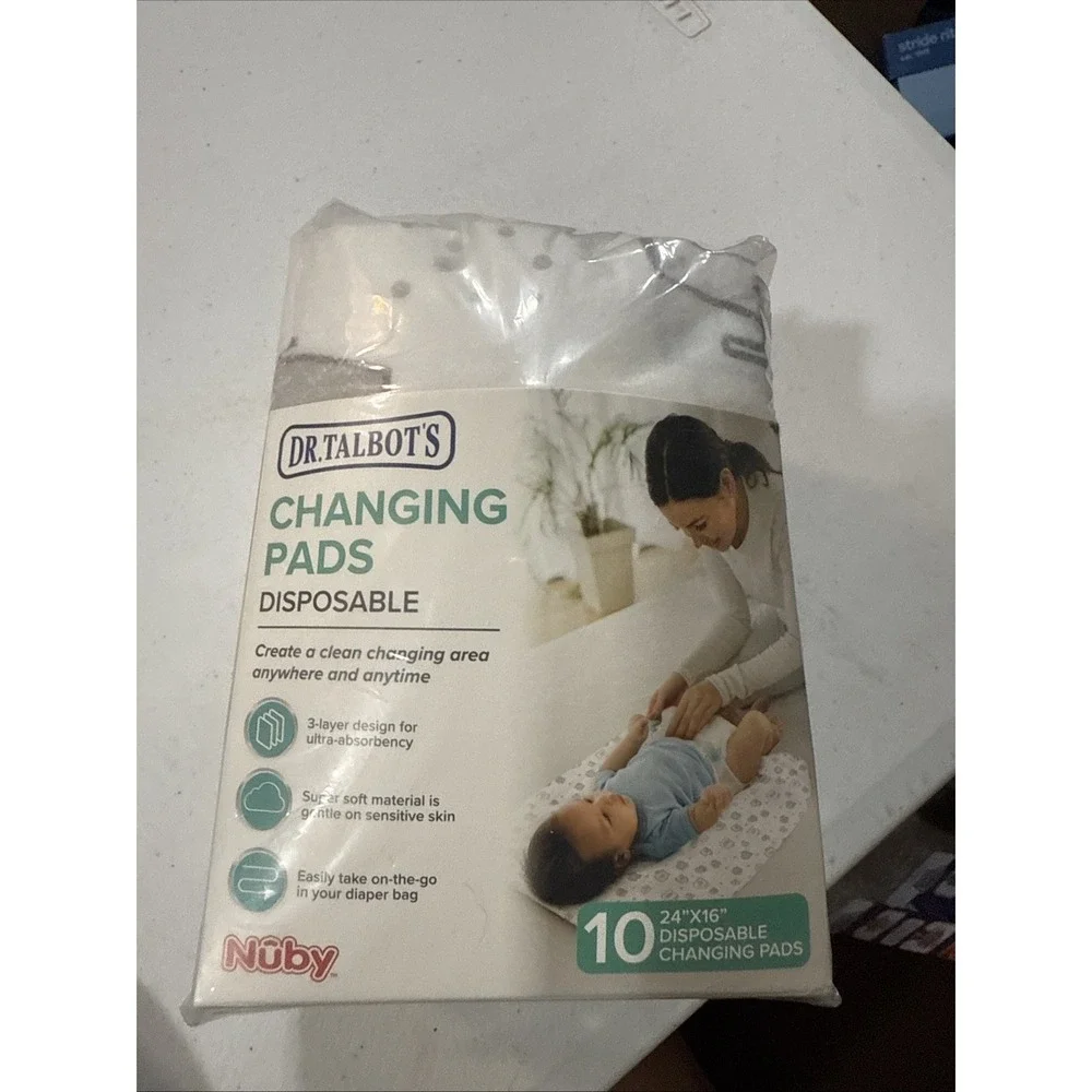 Nuby - Dr Talbots 10 Pk Neutral Gray‎ Elephant Disposable Changing Pads